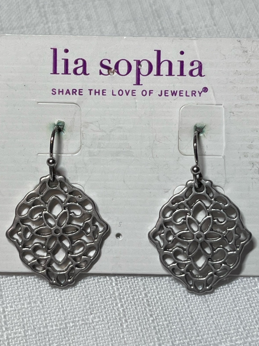 Lia Sophia Silver Floral Filigree Drop Earrings